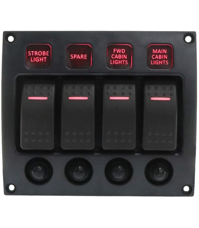 cuadro-electrico-estanco-4-interruptores-on-off Switch Control led 4 interruptores. 5a + 10a + 15a DC 12/24 - Imagen 1